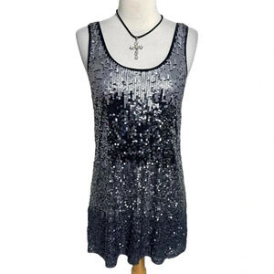 Express S metallic two tone silver sequin tank top mini‎ dress Swiftie Mean Girl